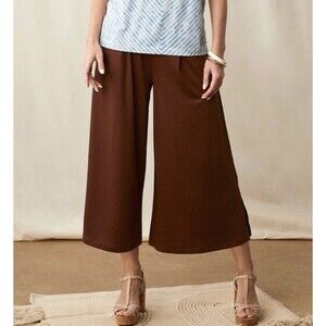 Matilda Jane Alice Cropped Pants Textured Wide Leg Brown SZ S Pull On Lagenlook